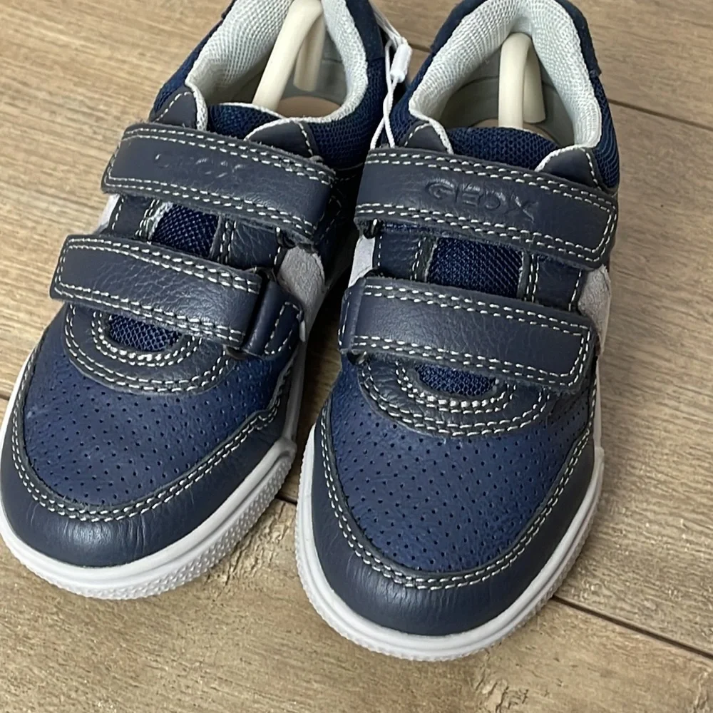 New Geox Respira Boys an Poseido Double Hook and Loop Sneaker Grey/Blue Sz 8.5T - Picture 2 of 11